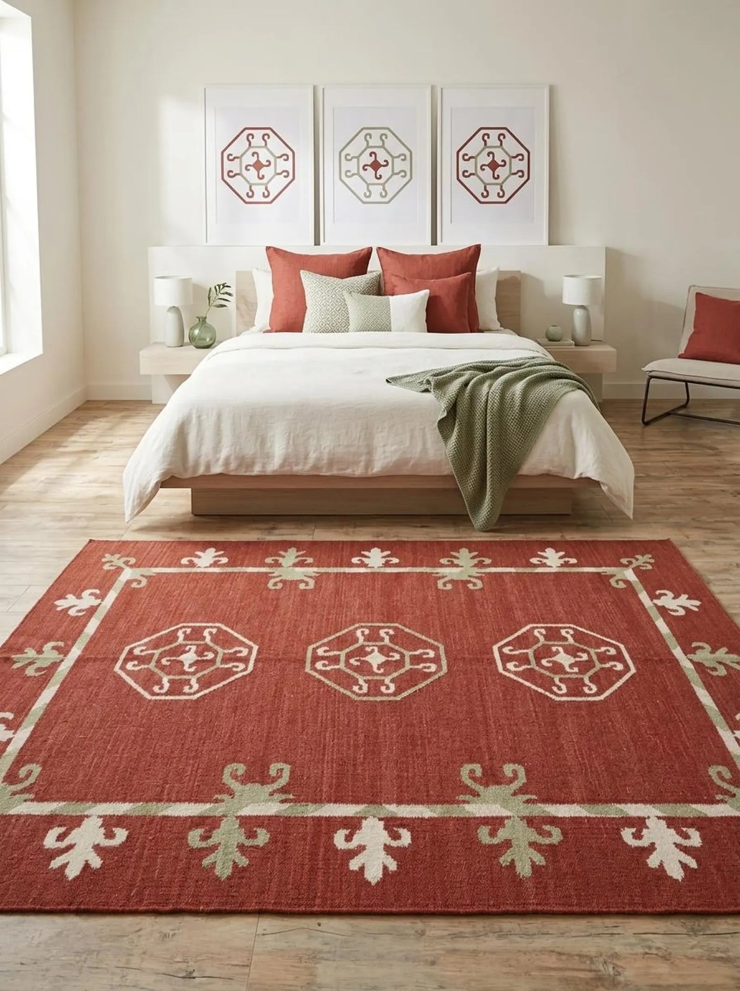 Crimson Gul Antique Octagonal Medallion Flatweave Area Rug