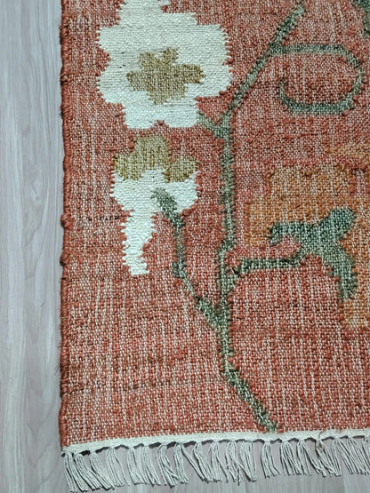 Terracotta Vintage Flower Pattern Carpet