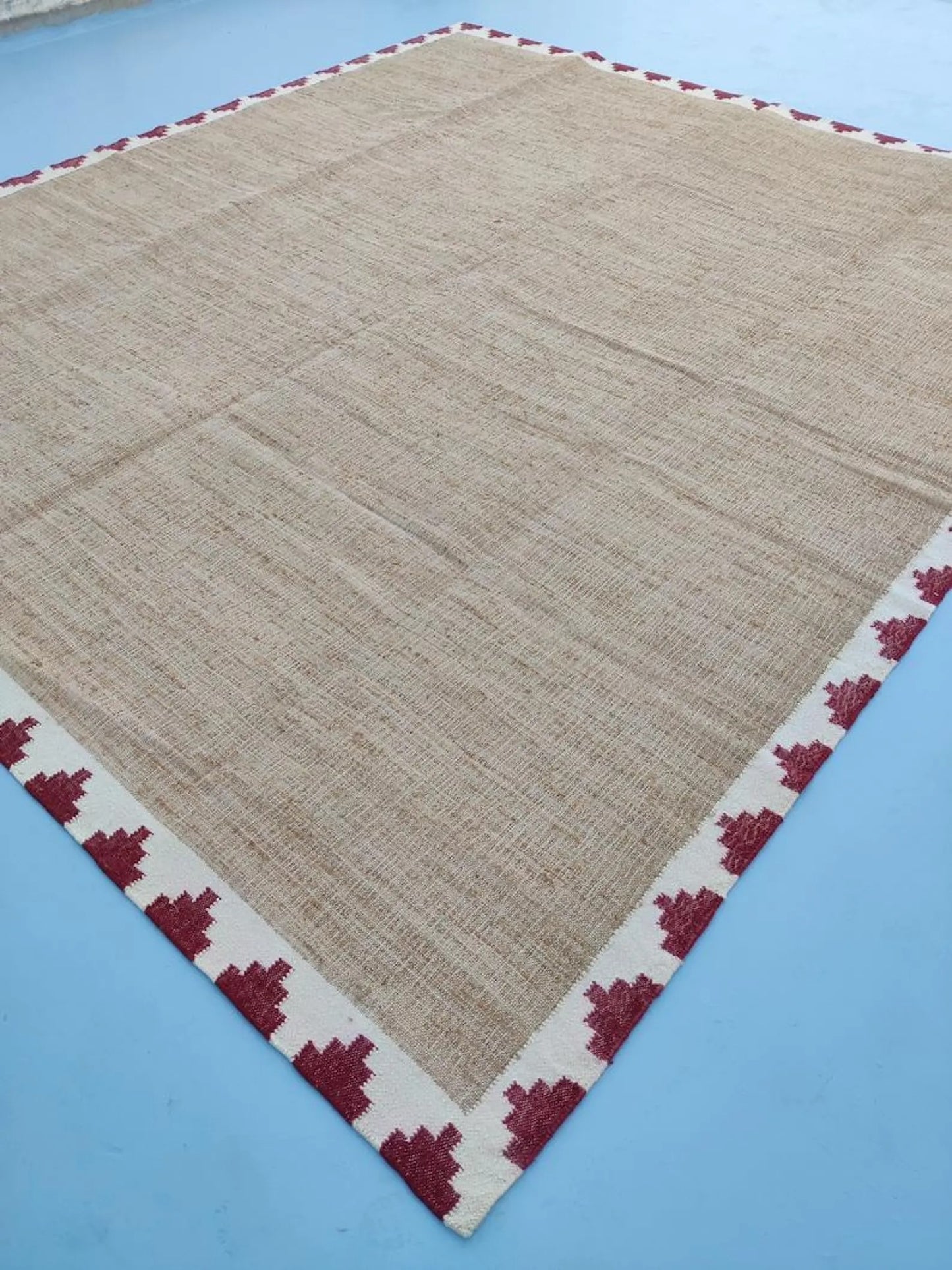 Natural Beige with Red Geometric Border Kilim rug