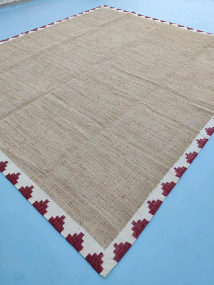 Natural Beige with Red Geometric Border Kilim rug