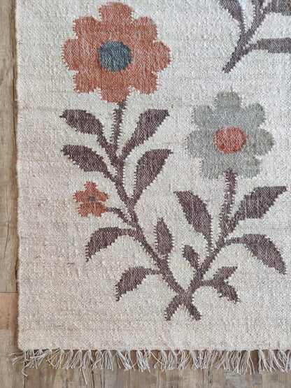 Vintage Style Textured Earth Tone Meadow Dhurrie