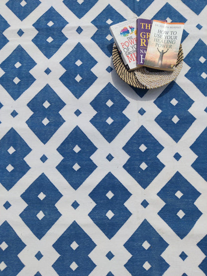 Handwoven Cotton Dhurrie Rug, Diamond Geometric Pattern Rug