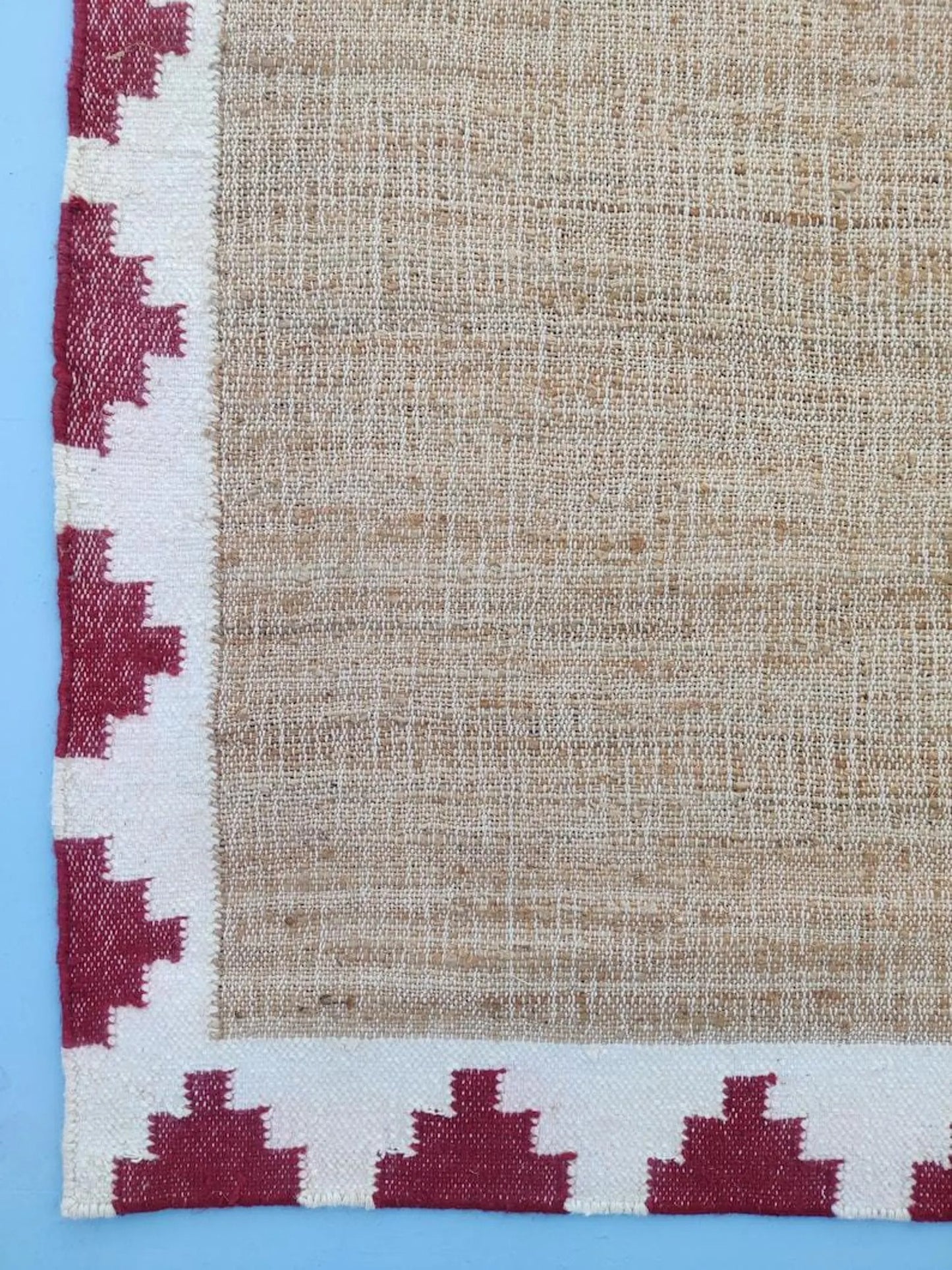 Natural Beige with Red Geometric Border Kilim rug