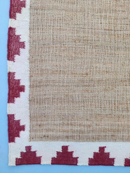 Natural Beige with Red Geometric Border Kilim rug