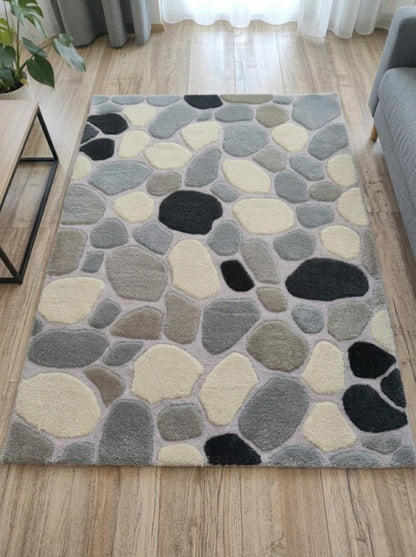 River Stone Pebble Design Modern High-Low Textured Area Carpet for Living Room