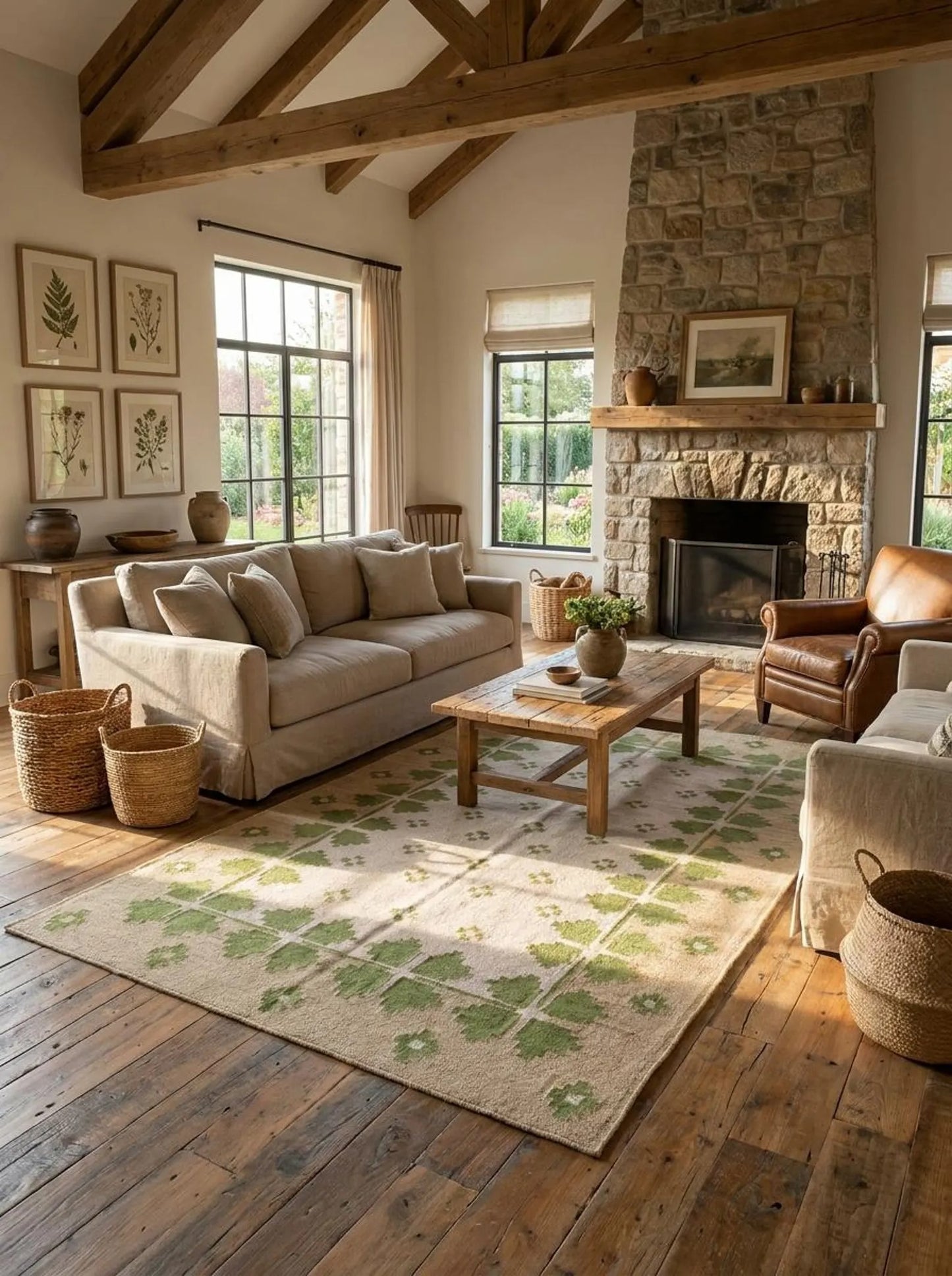 Lilac Meadow Pastel Blush Pink & Sage Green Wool Cotton Dhurrie Rug