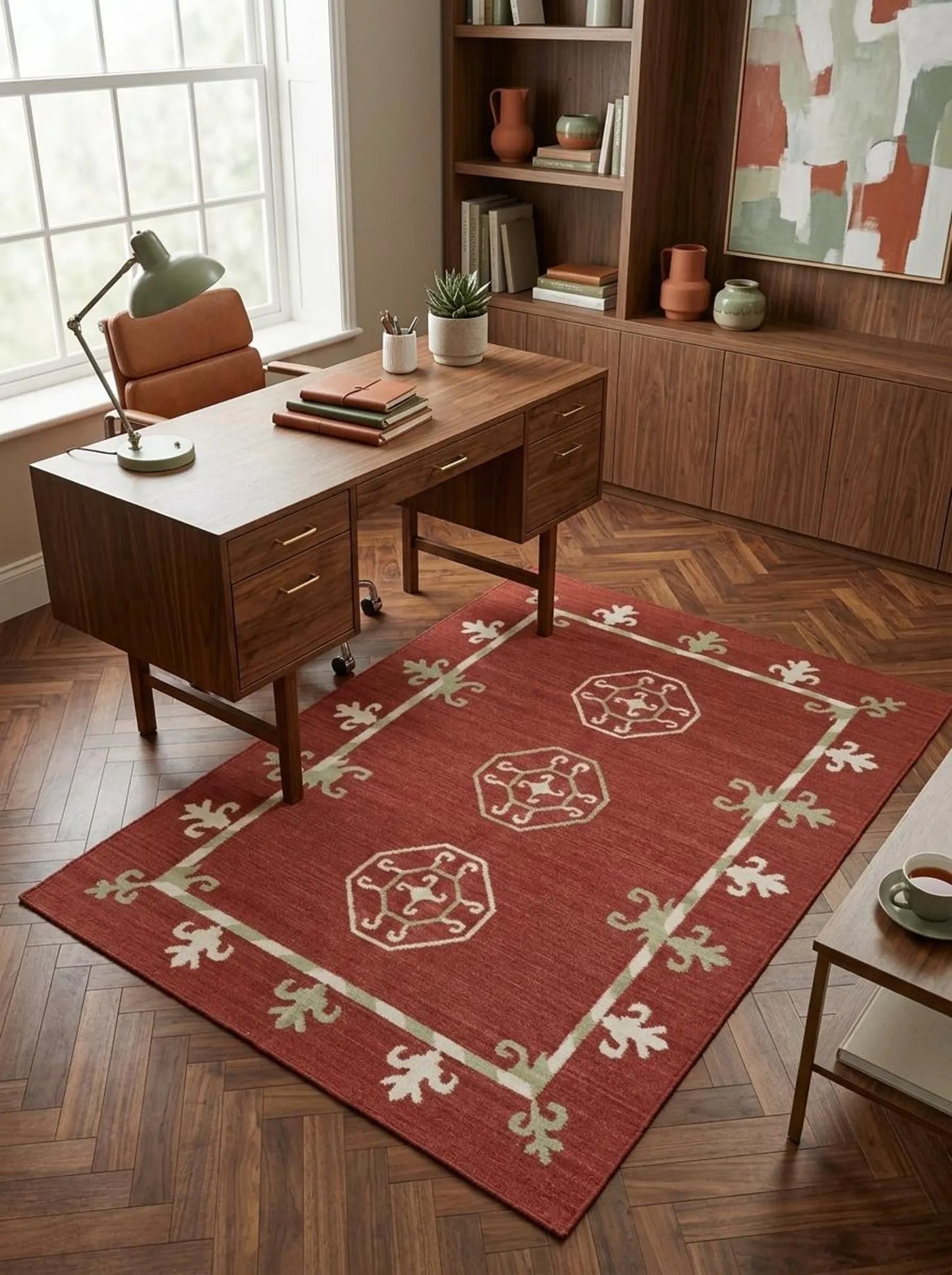 Crimson Gul Antique Octagonal Medallion Flatweave Area Rug
