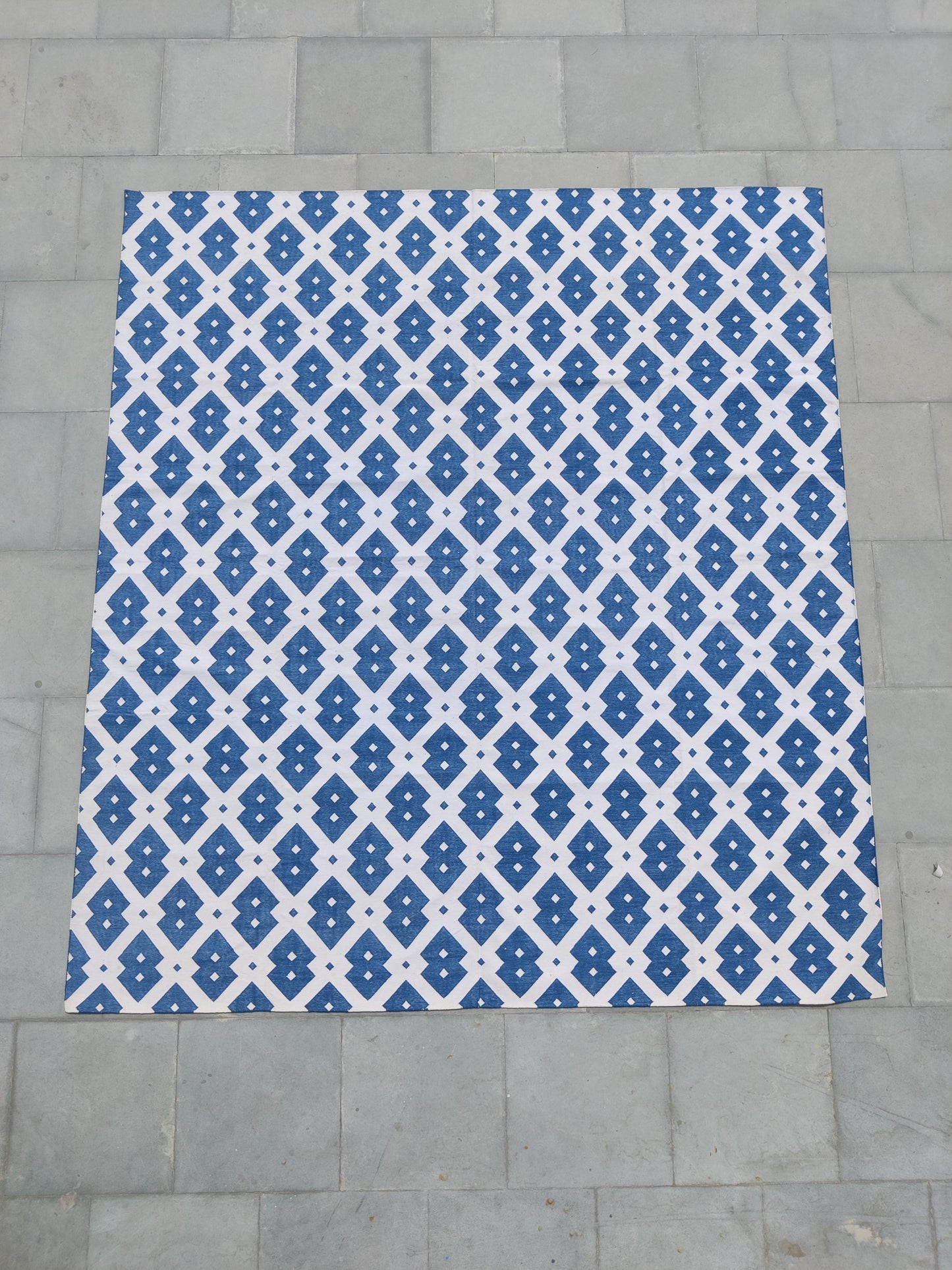 Handwoven Cotton Dhurrie Rug, Diamond Geometric Pattern Rug
