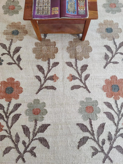 Vintage Style Textured Earth Tone Meadow Dhurrie