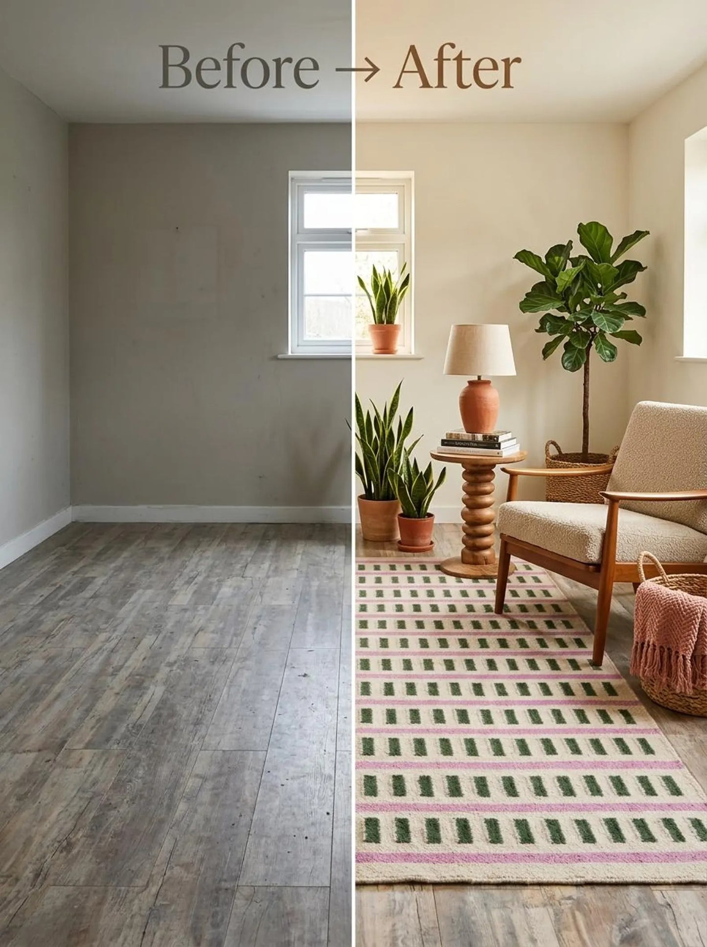 Nordic Candy Stripe Modern Pink & Moss Green Wool Cotton Dhurrie Rug