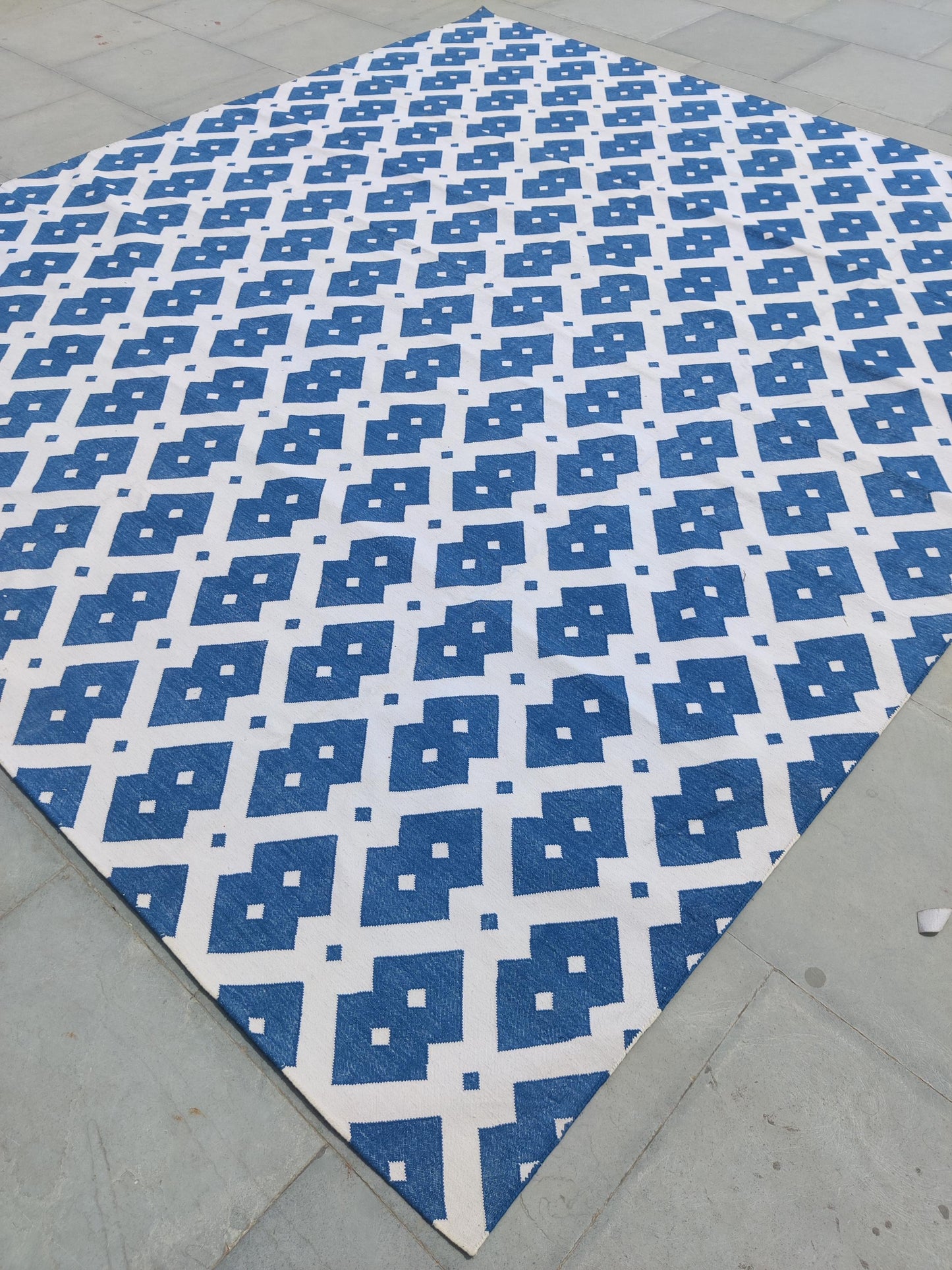 Handwoven Cotton Dhurrie Rug, Diamond Geometric Pattern Rug