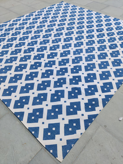 Handwoven Cotton Dhurrie Rug, Diamond Geometric Pattern Rug