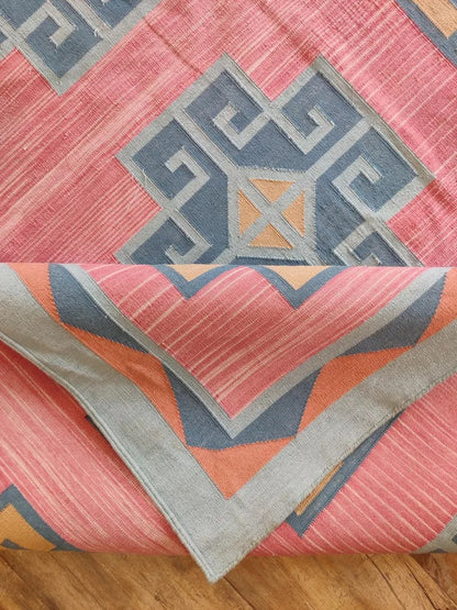 Pink Geometric Cotton Traditional Design Area Rug