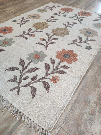 Vintage Style Textured Earth Tone Meadow Dhurrie
