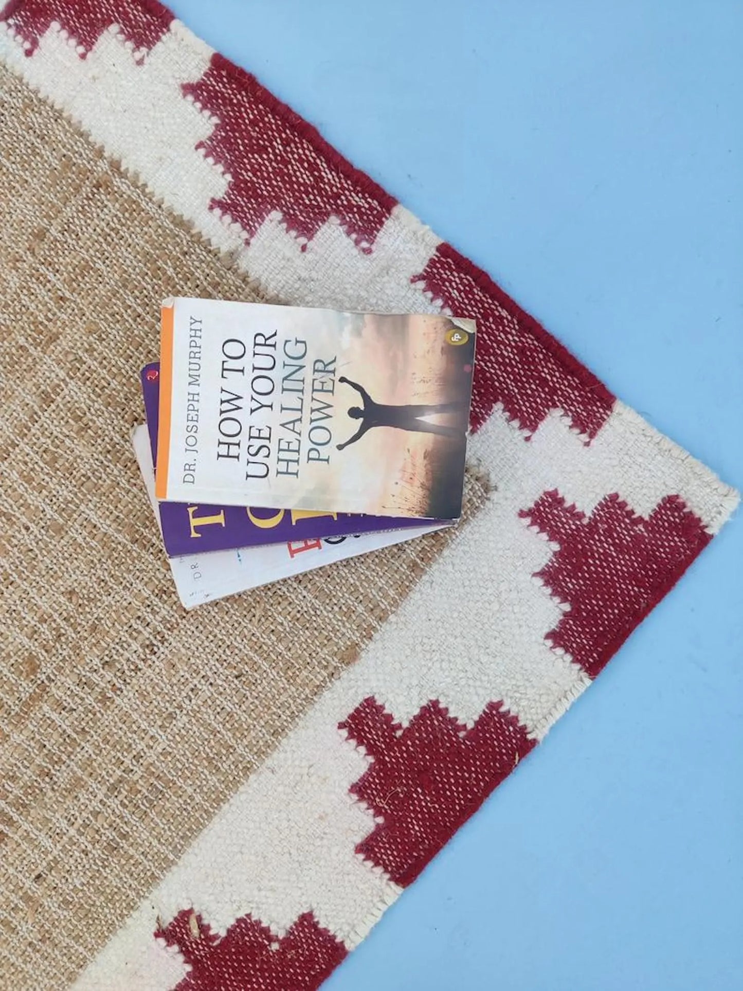 Natural Beige with Red Geometric Border Kilim rug