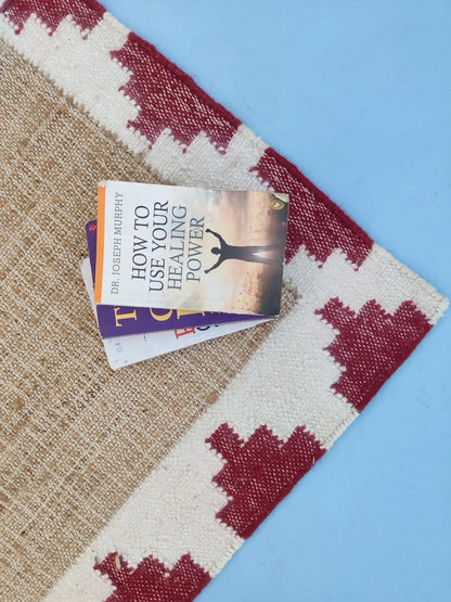 Natural Beige with Red Geometric Border Kilim rug