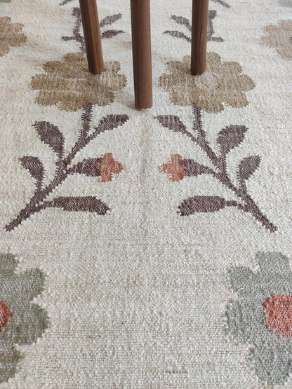 Vintage Style Textured Earth Tone Meadow Dhurrie