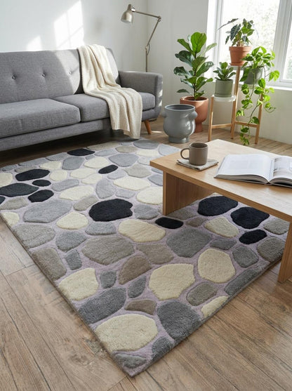 River Stone Pebble Design Modern High-Low Textured Area Carpet for Living Room