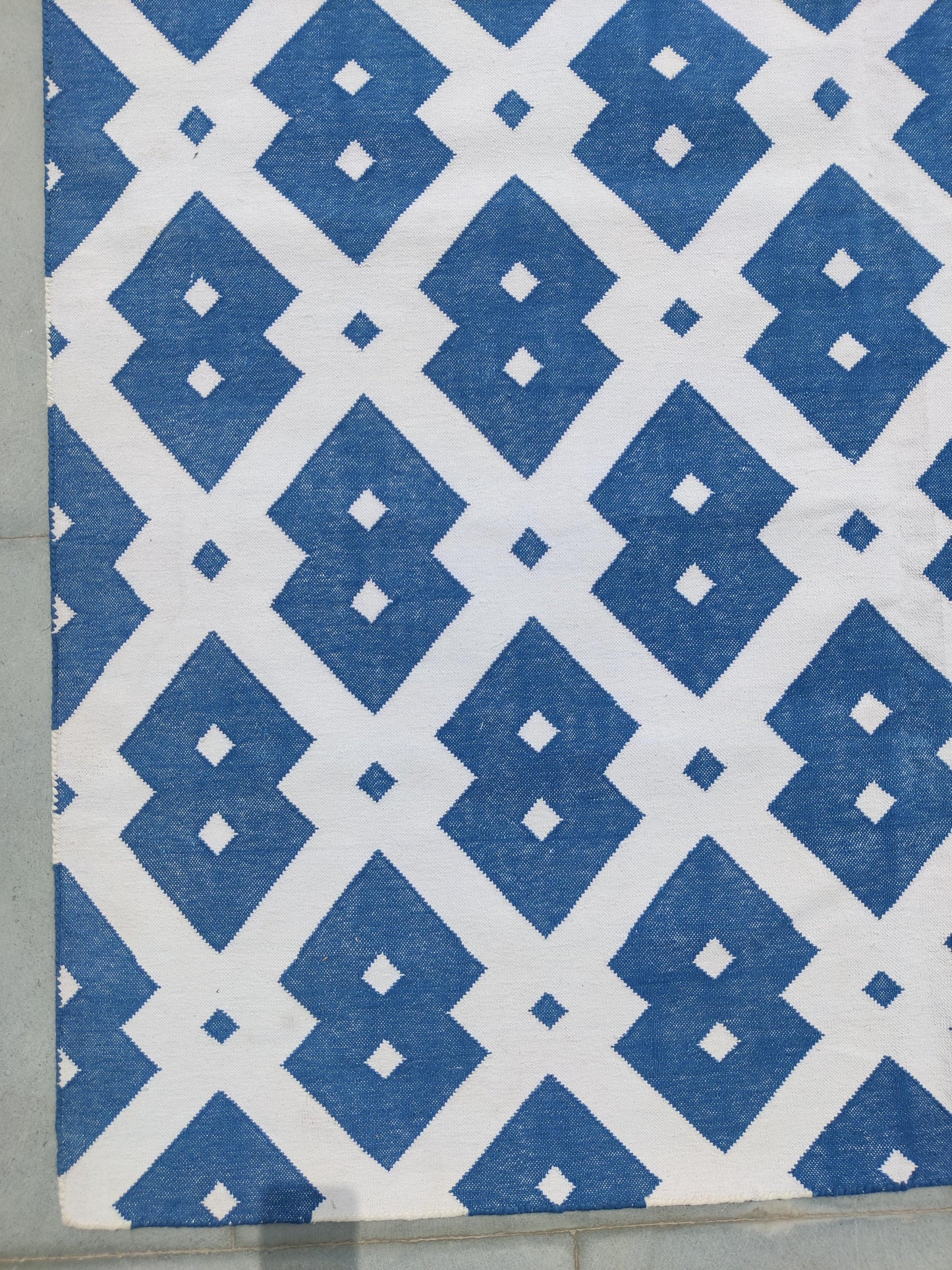 Handwoven Cotton Dhurrie Rug, Diamond Geometric Pattern Rug