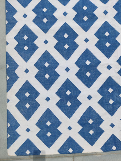 Handwoven Cotton Dhurrie Rug, Diamond Geometric Pattern Rug
