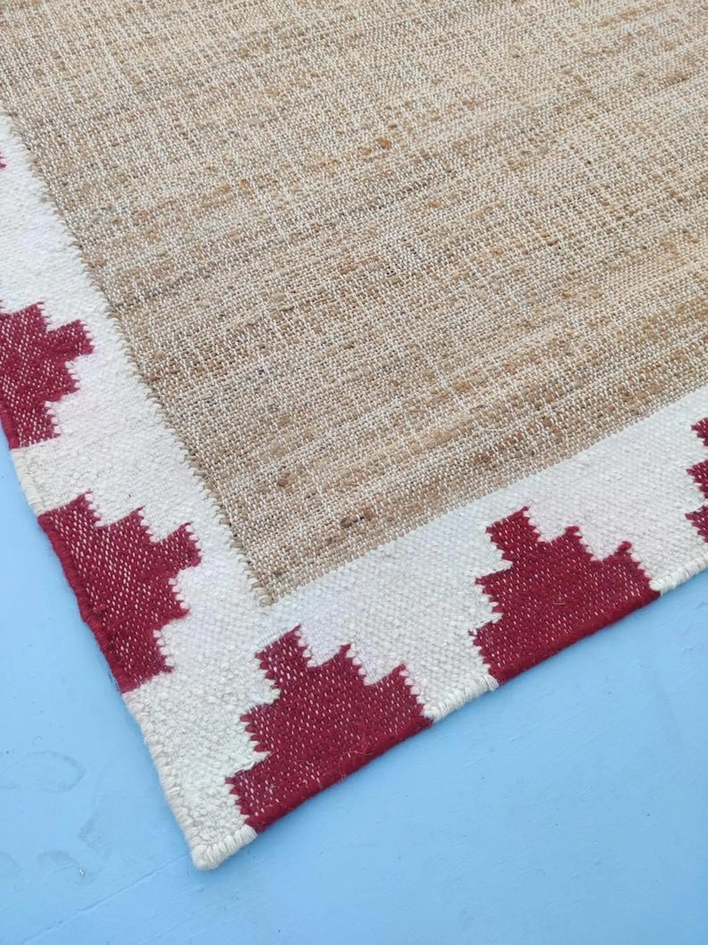 Natural Beige with Red Geometric Border Kilim rug