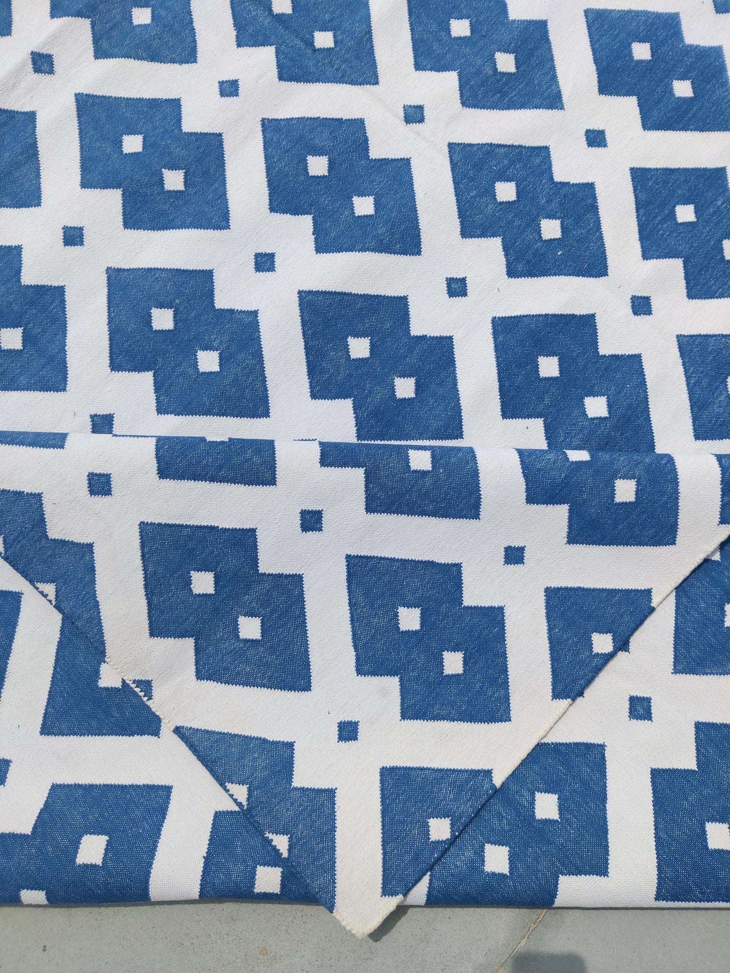 Handwoven Cotton Dhurrie Rug, Diamond Geometric Pattern Rug