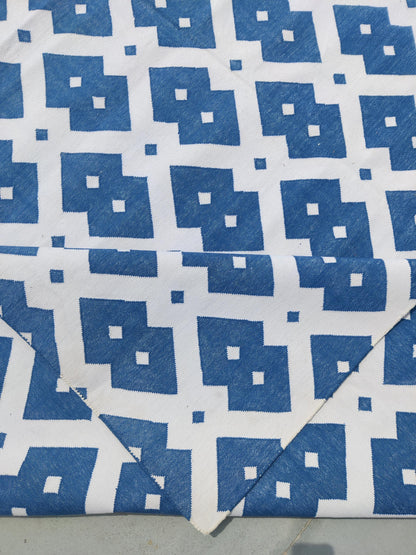 Handwoven Cotton Dhurrie Rug, Diamond Geometric Pattern Rug