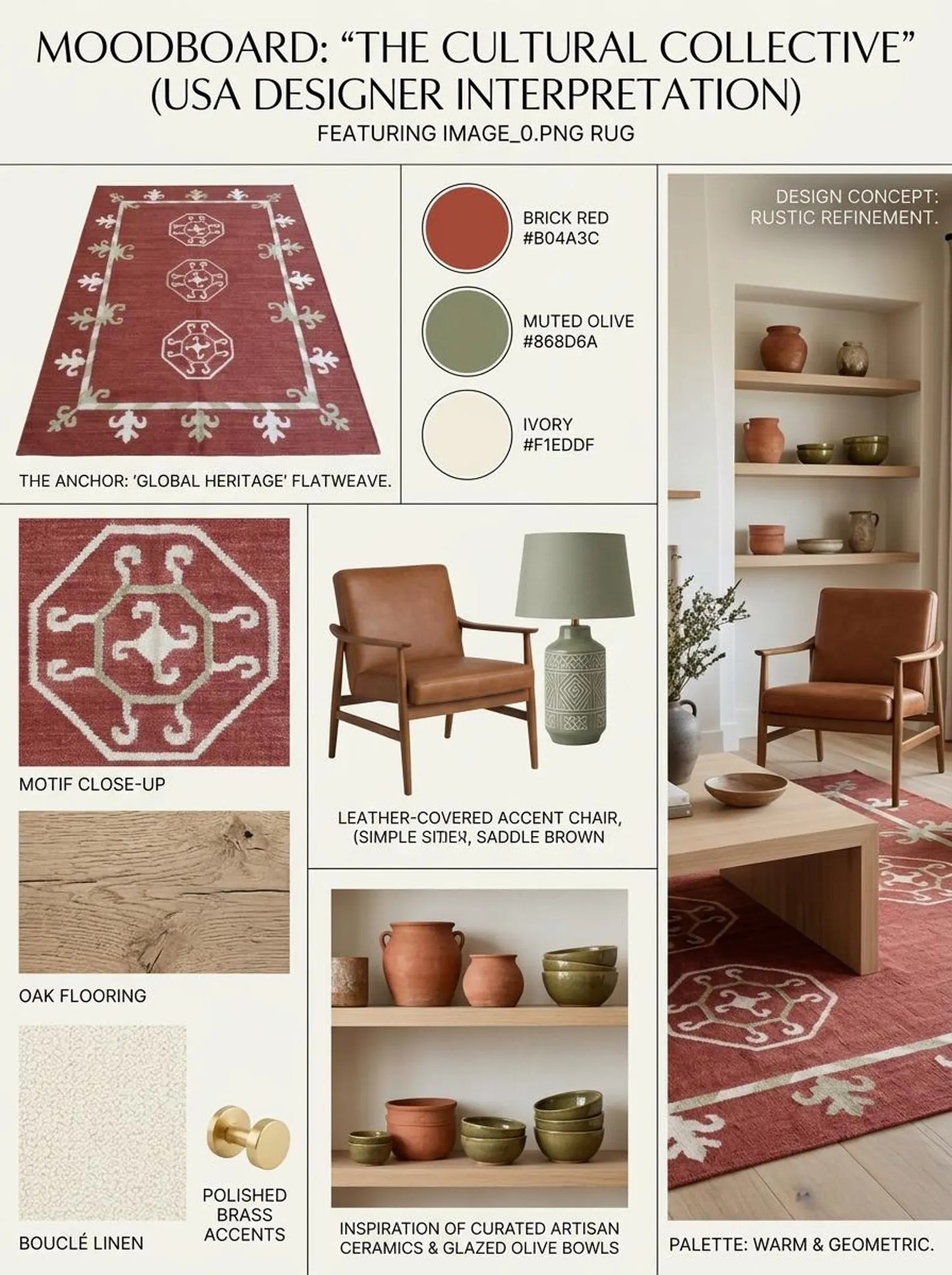 Crimson Gul Antique Octagonal Medallion Flatweave Area Rug