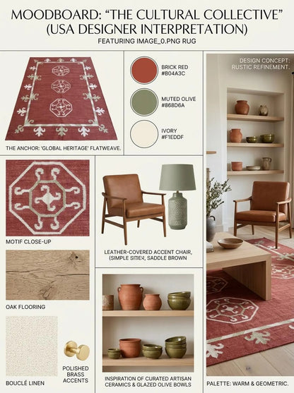Crimson Gul Antique Octagonal Medallion Flatweave Area Rug