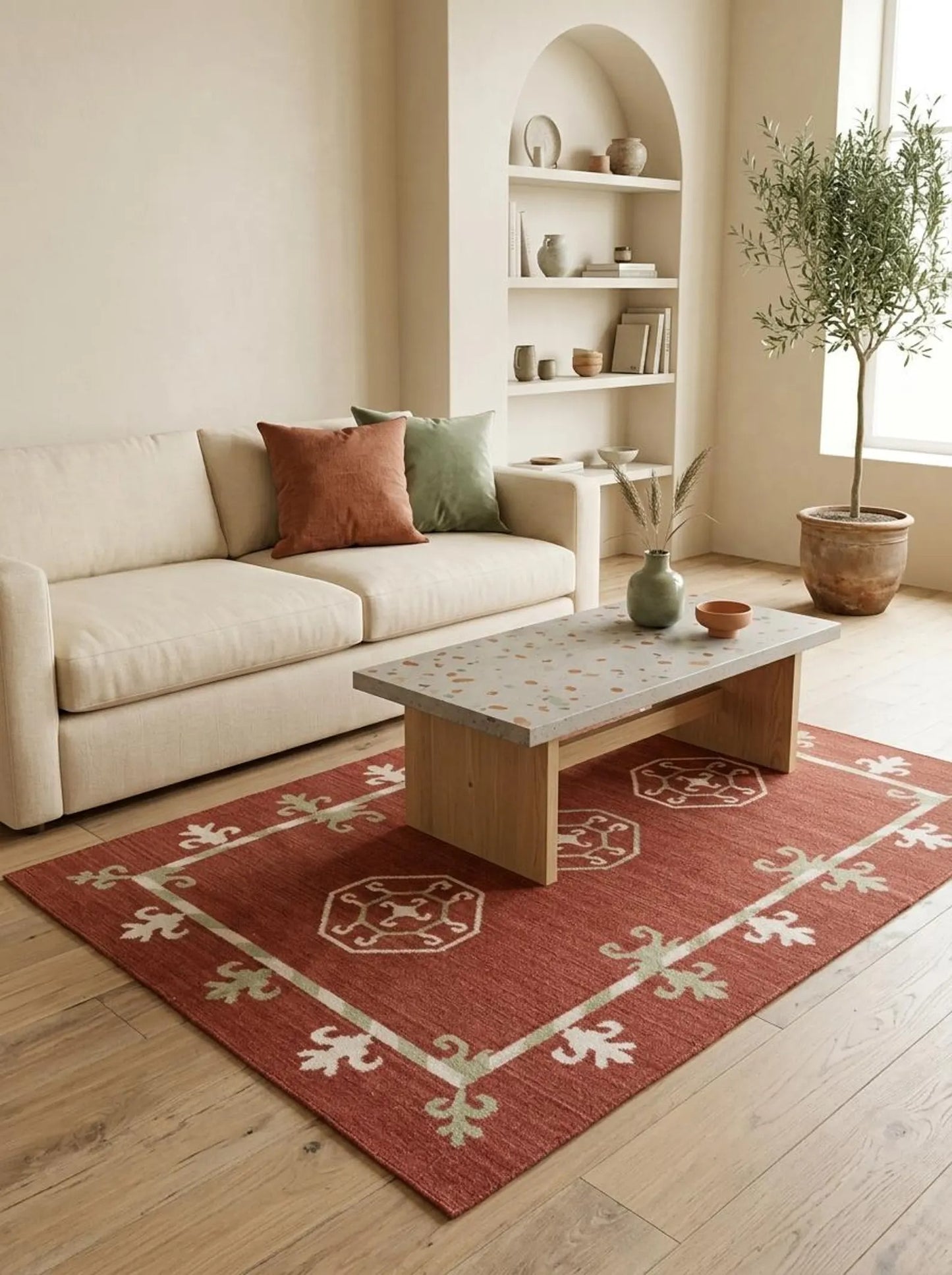 Crimson Gul Antique Octagonal Medallion Flatweave Area Rug