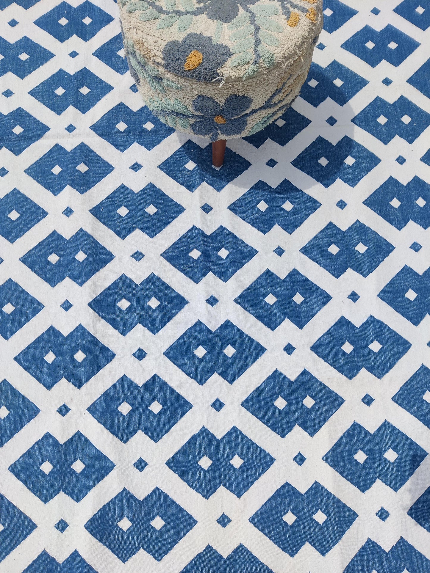 Handwoven Cotton Dhurrie Rug, Diamond Geometric Pattern Rug