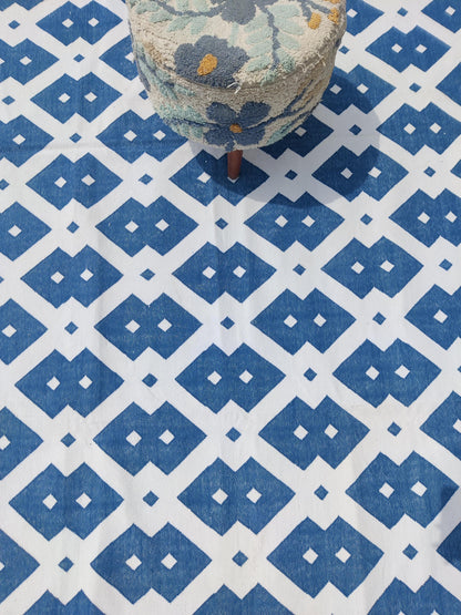 Handwoven Cotton Dhurrie Rug, Diamond Geometric Pattern Rug