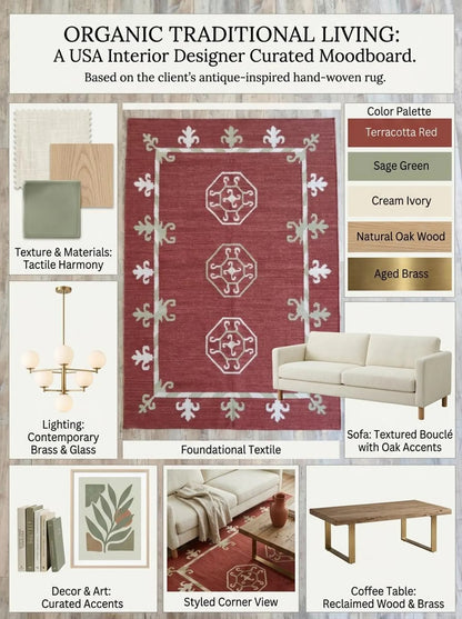 Crimson Gul Antique Octagonal Medallion Flatweave Area Rug