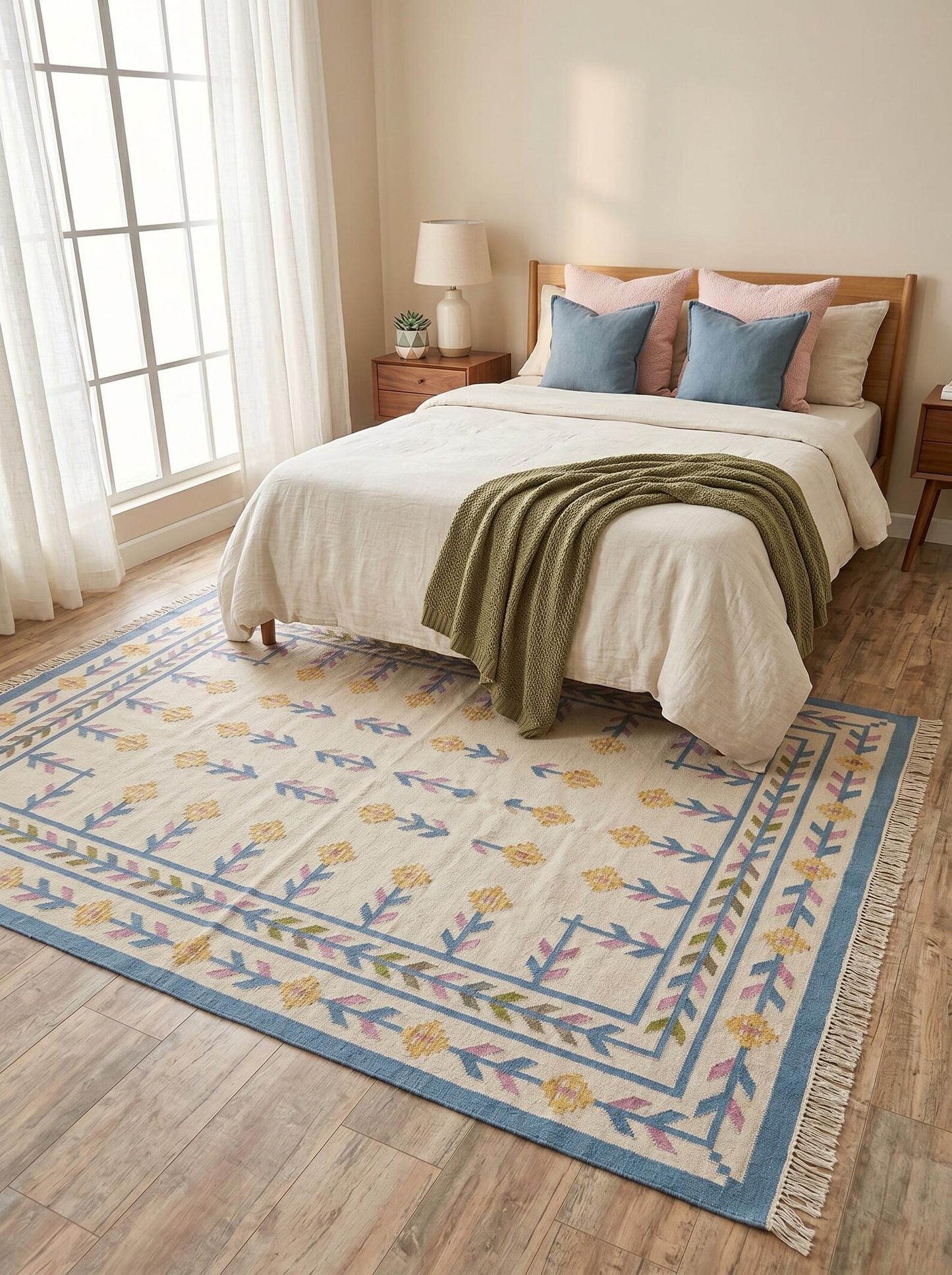 Nordic Primrose Meadow Handwoven Scandinavian Folk Art Kilim Rug