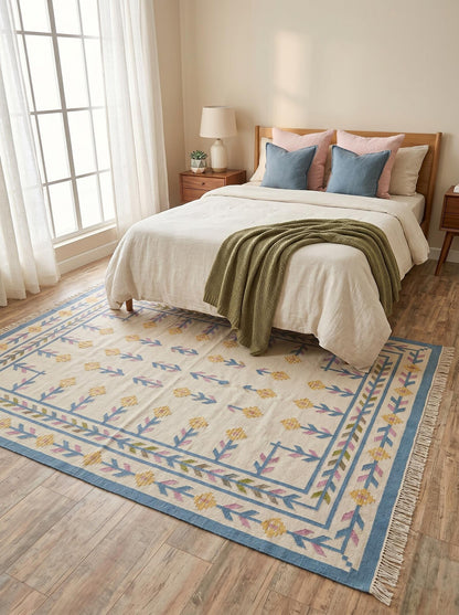 Nordic Primrose Meadow Handwoven Scandinavian Folk Art Kilim Rug