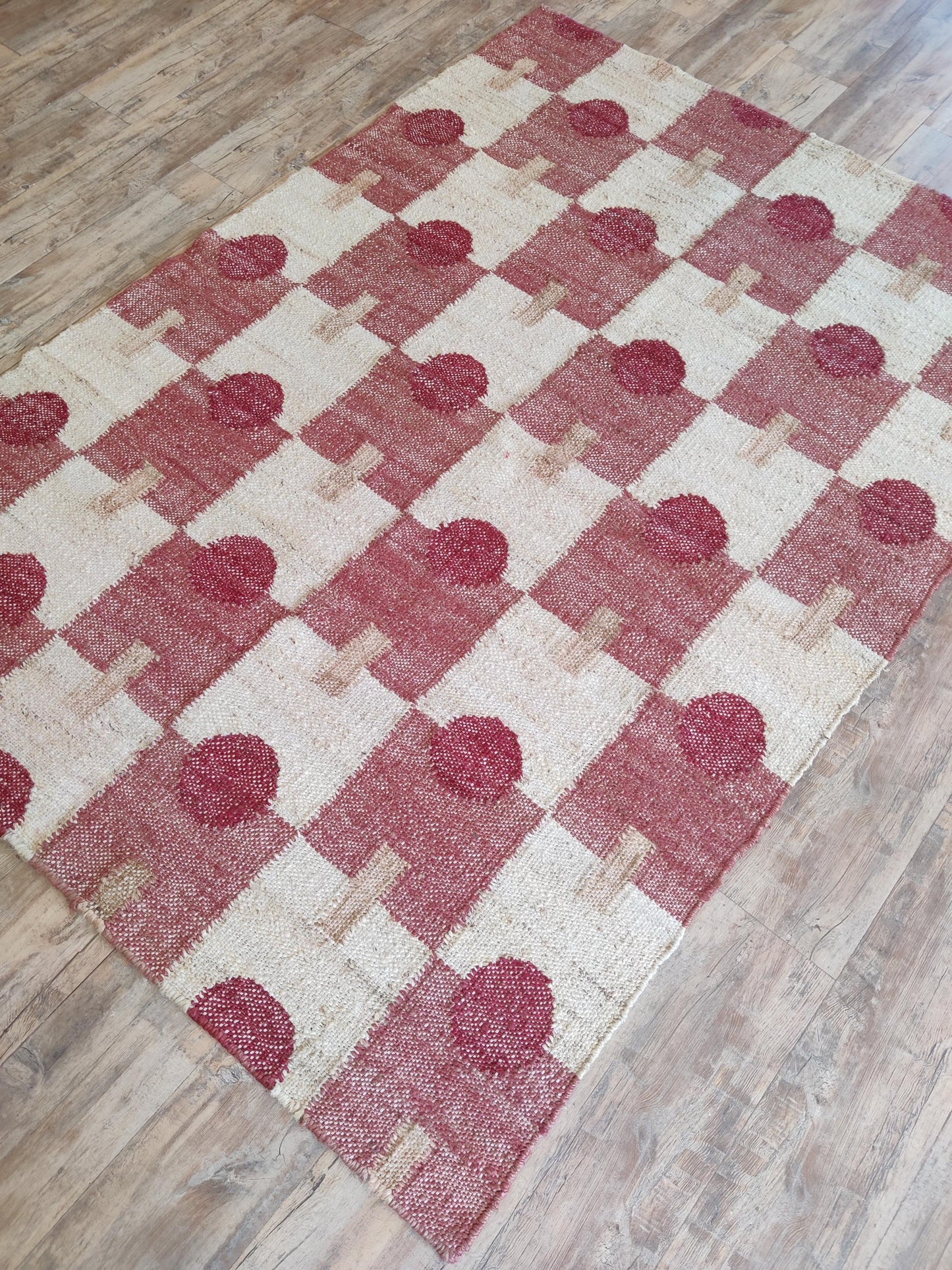 Hand-Woven Clover Trellis Dhurrie - Organic Natural Fiber jute rug