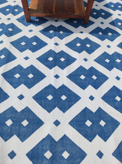 Handwoven Cotton Dhurrie Rug, Diamond Geometric Pattern Rug