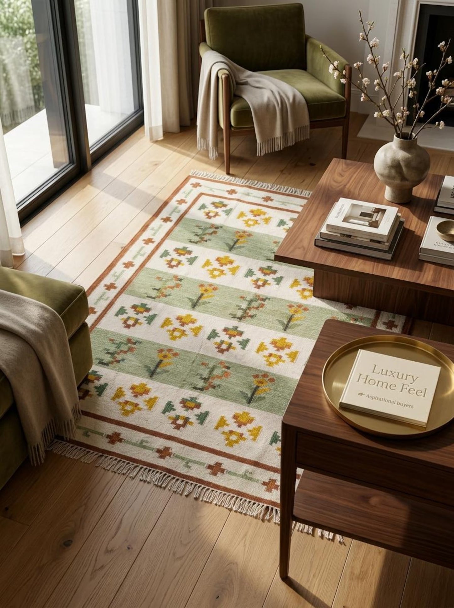 Meadow Heritage Handwoven Scandinavian Floral Rug