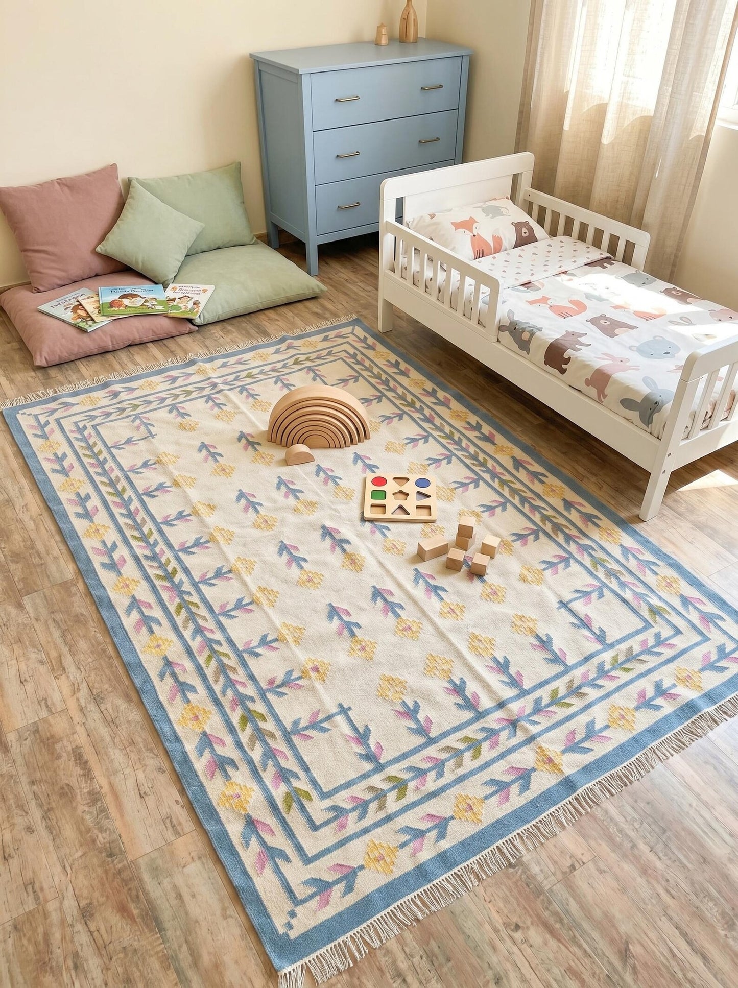 Nordic Primrose Meadow Handwoven Scandinavian Folk Art Kilim Rug
