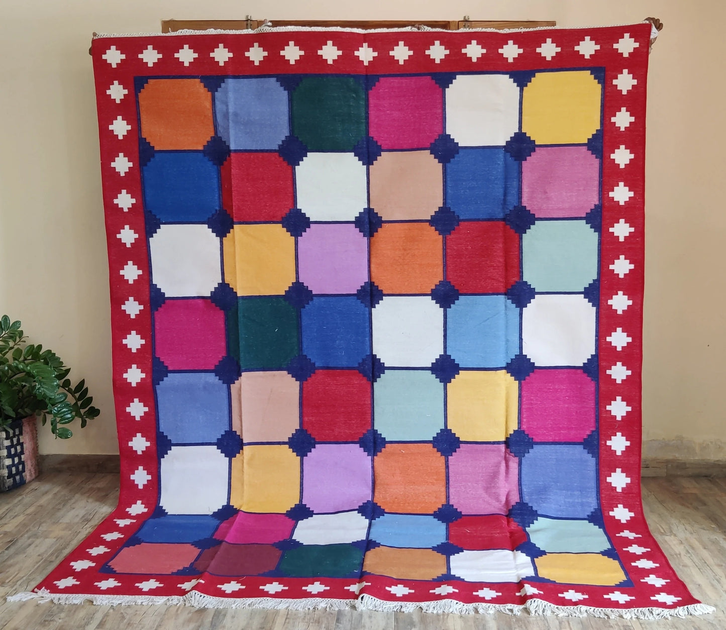 Multicolor Patchwork Geometric Kilim - Vibrant Rainbow Dhurrie