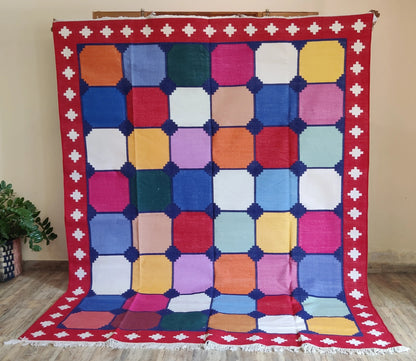 Multicolor Patchwork Geometric Kilim - Vibrant Rainbow Dhurrie