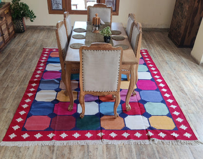 Multicolor Patchwork Geometric Kilim - Vibrant Rainbow Dhurrie