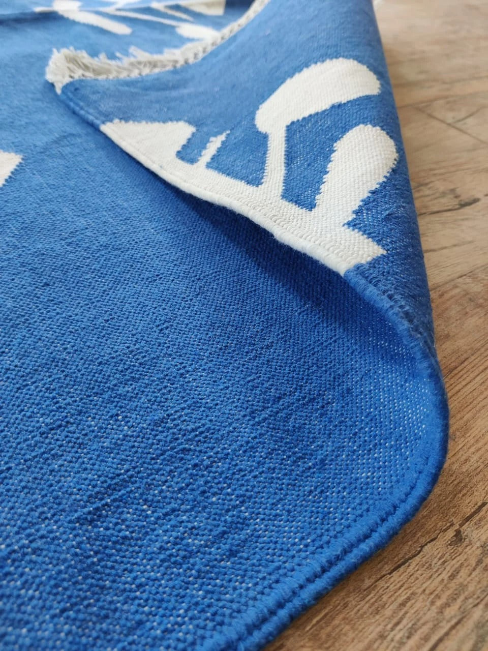Azure Blossom Handmade Coastal Rug, Custom Size Dhurrie