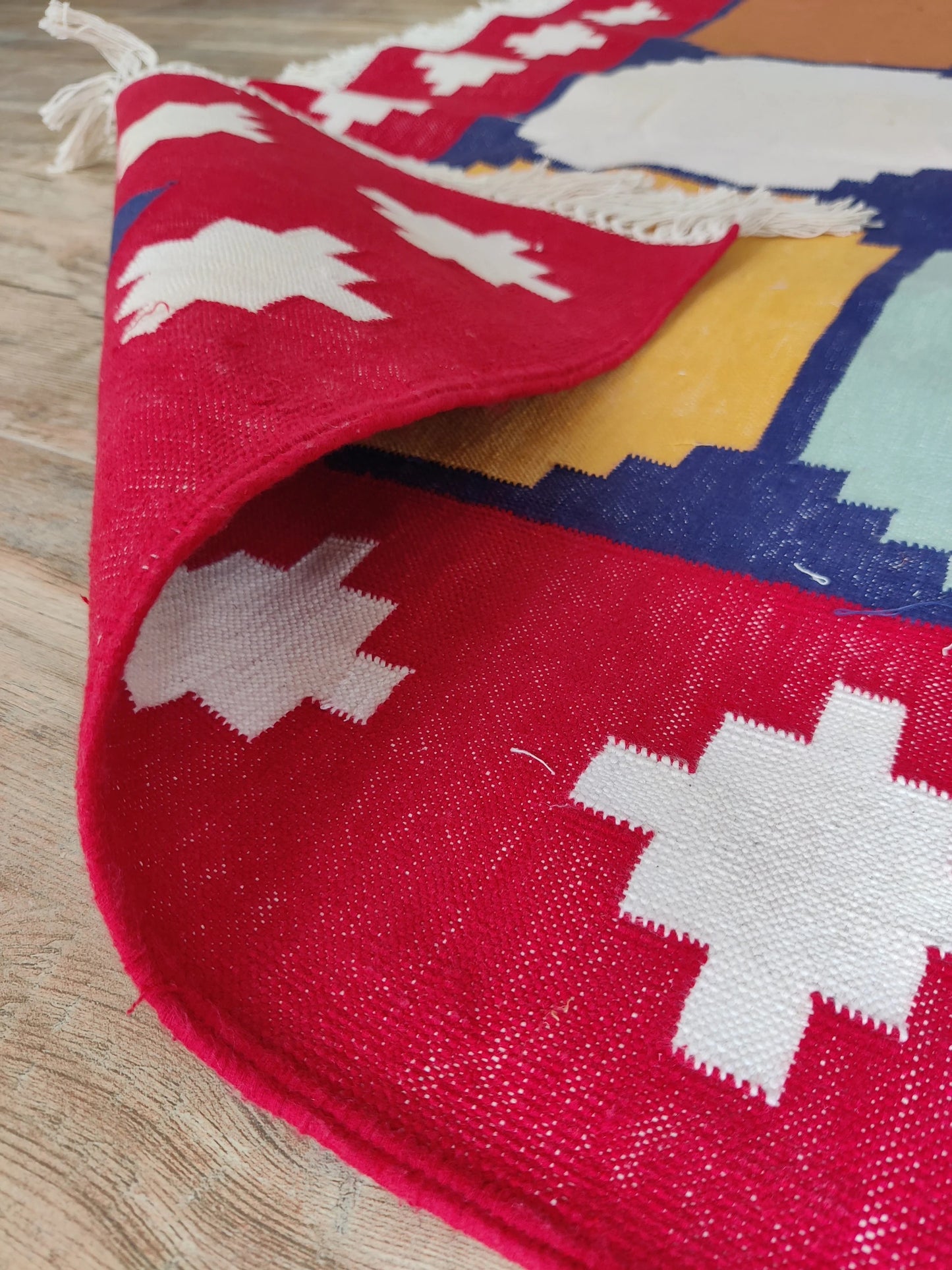 Multicolor Patchwork Geometric Kilim - Vibrant Rainbow Dhurrie