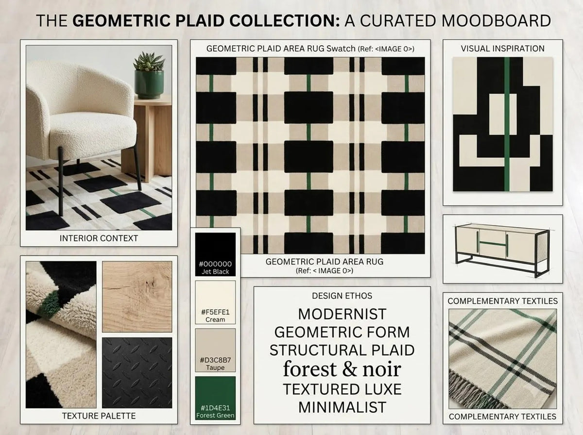 Monochrome Black & Beige Grid Tufted Carpet, Minimalist Plaid Living Room Floor Rug