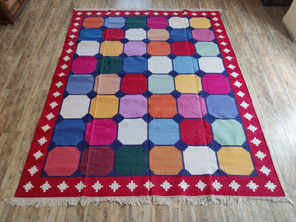 Multicolor Patchwork Geometric Kilim - Vibrant Rainbow Dhurrie