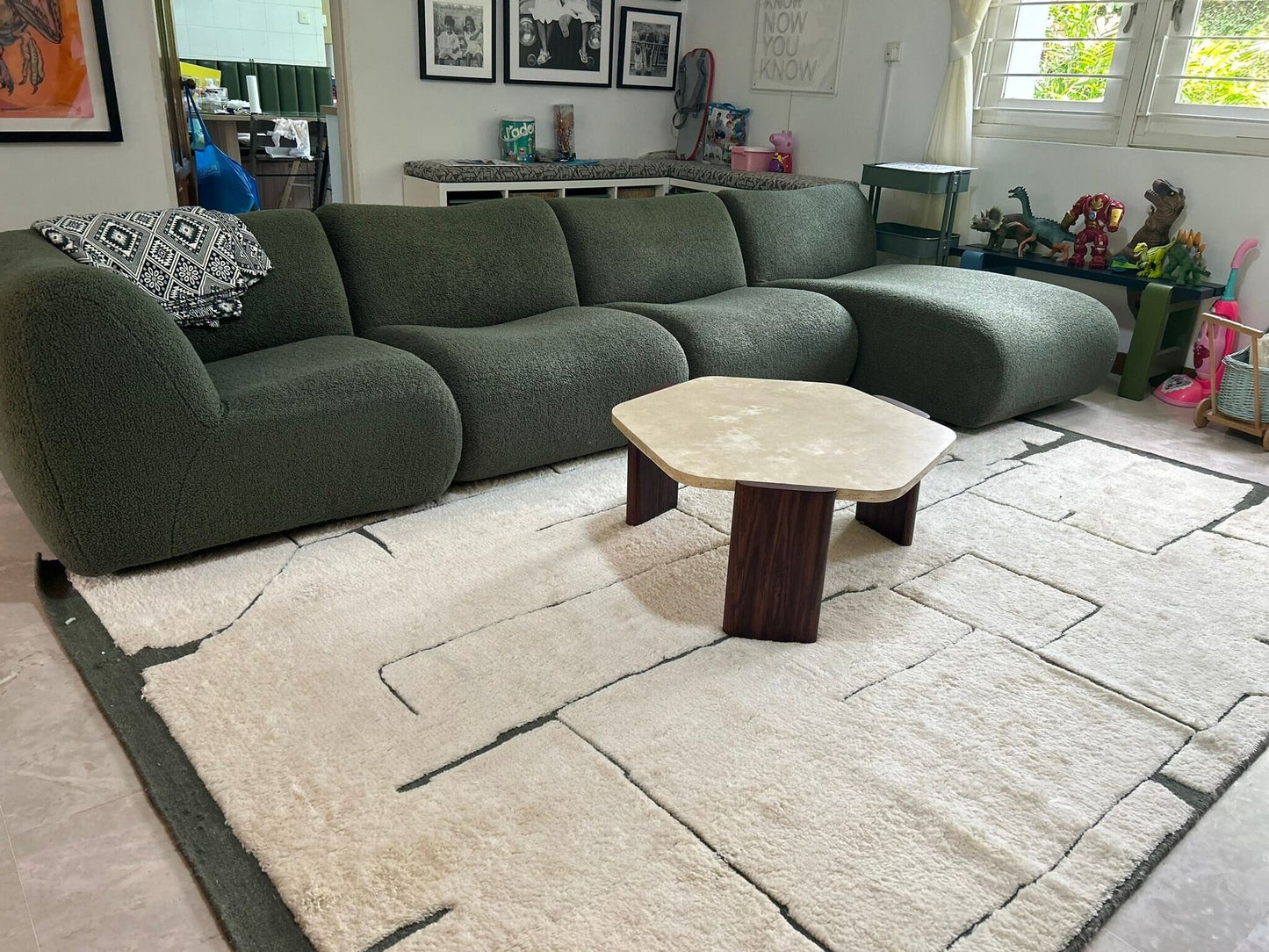 Berber Puzzle-Piece Maze Ivory and Black Deconstructed Grid rug