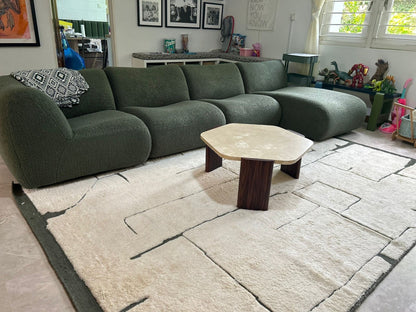 Berber Puzzle-Piece Maze Ivory and Black Deconstructed Grid rug