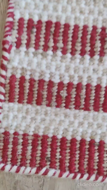 Linear Striped Pattern Dhurrie | Rust Red & Cream Artisan Home Decor
