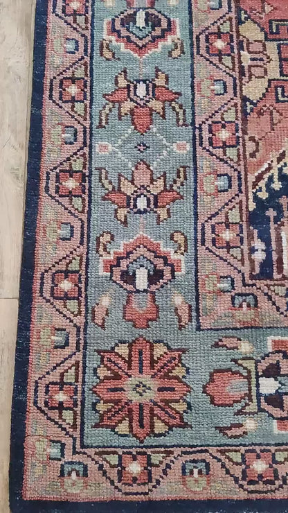 Hand-Knotted Diamond Medallion Kilim-Style Wool Carpet